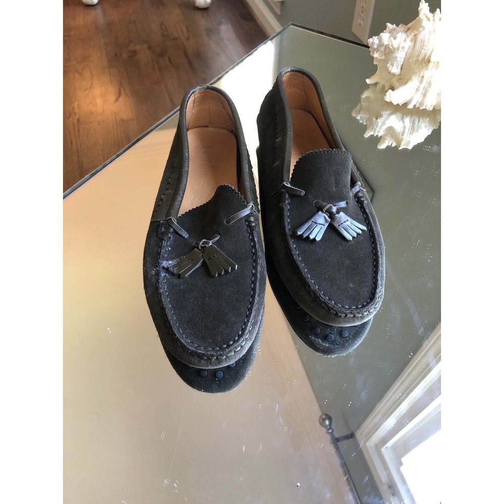 Tod's Suede Army Green Gommino Tassel Driving Loafers Moccasins Womens 6.5 36